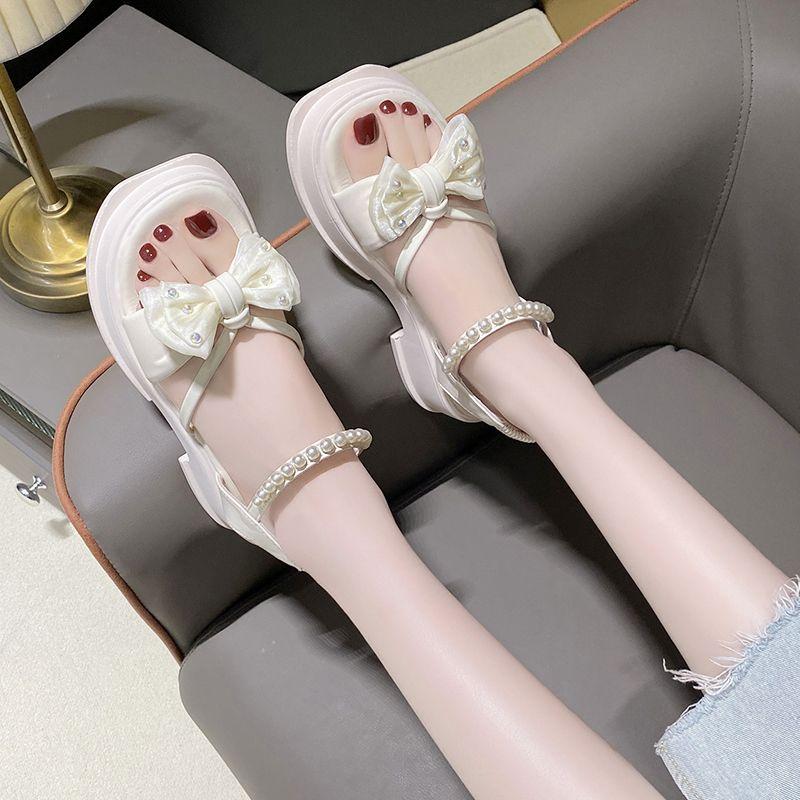Women's Sandals Pearl Platform Bow Ladies Shoes Summer Sale On Offer Wholesale The Best 2025 Trend Chic and Elegant Comfortable