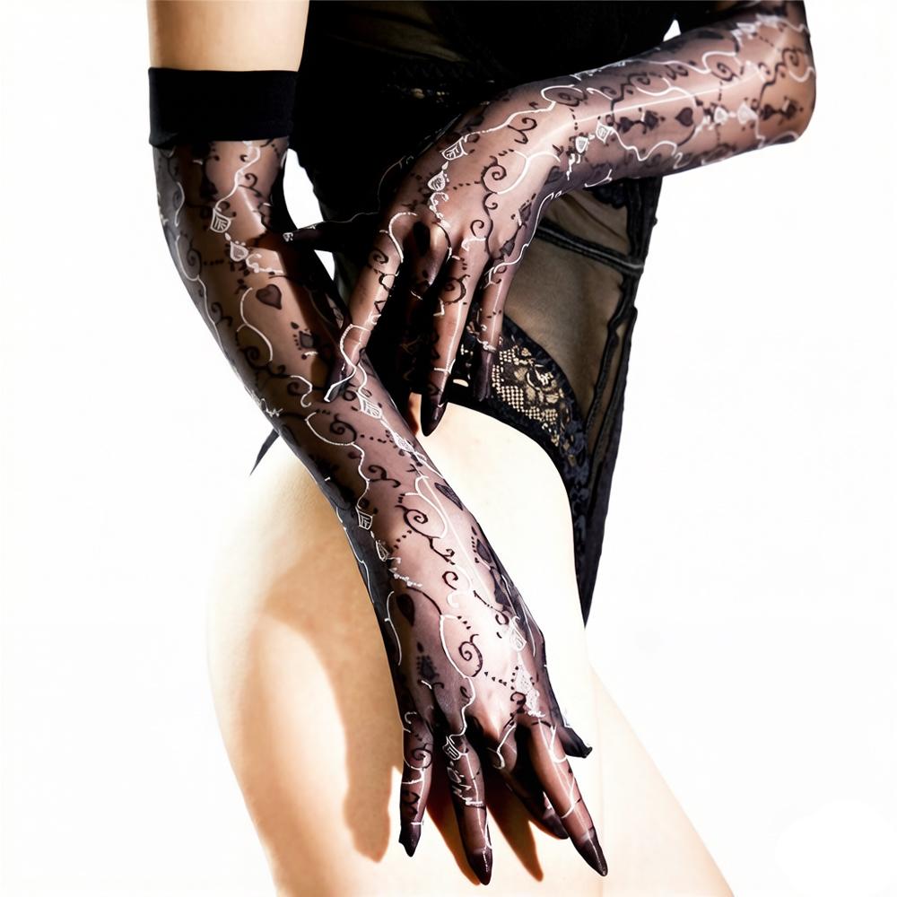 Sexy Women 1D Thin Glove Elastic Oil Glossy Shiny Long Finger Glove Sheer See Through Long Glove Driving Dance Gloves