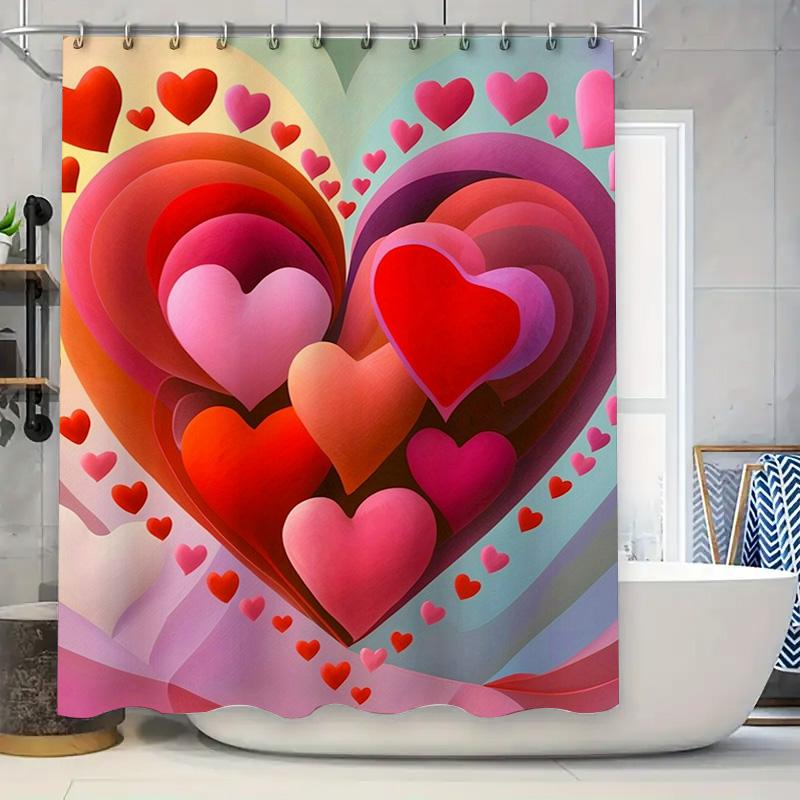 Vibrant Multi-Heart Shower Curtain - Waterproof, Mildew-Resistant, Machine Washable For Romantic Bathroom Decor