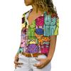 Summer Women's Casual Short-sleeved Lapel Shirt with Many Cat Prints Tops Personality Fashion Clothing