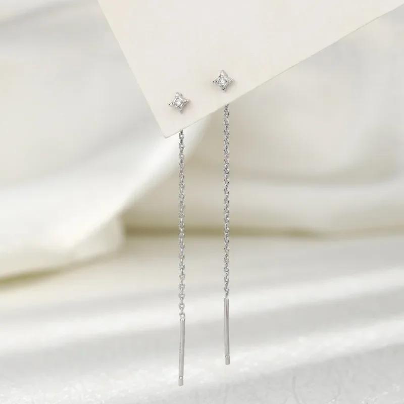Tibetan Silver Mini Zircon Star Long Tassel Drop Earrings for Women Minimalist Cute Fashion  Shining Accessories