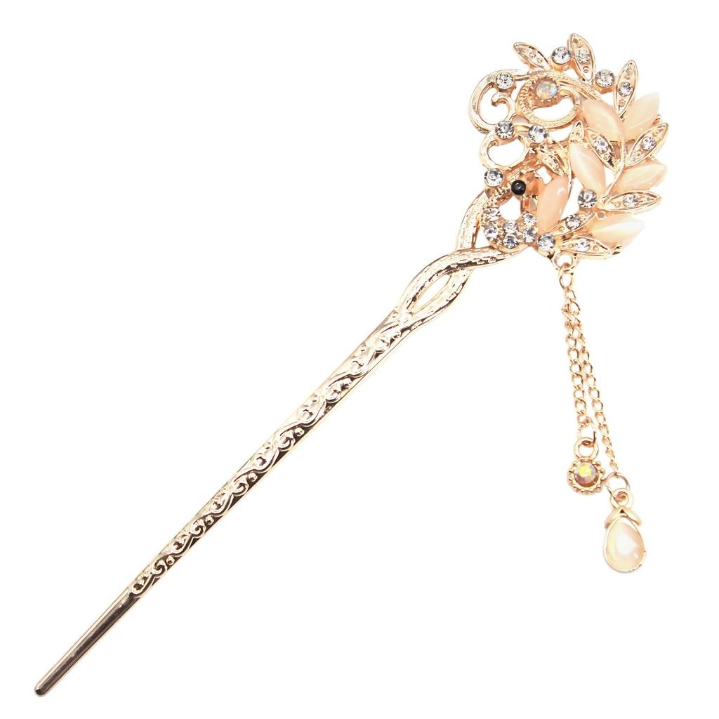 Miaomyao Single for Japanese and Antique Metal Hair Ornament with Peacock Design In Pink Miaomyao Hairpin, Hairpin, Clothing, Tomesode, Kimono,