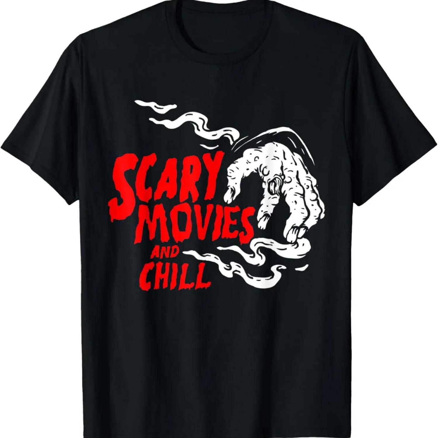 Horror Art -Scary Movies and Chill - Psychobilly Punk Art T-Shirt,Comfortable pure cotton S