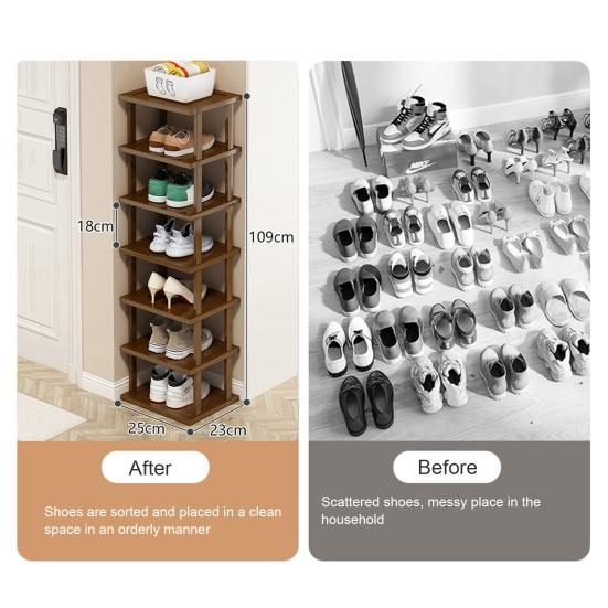 Bamboo Entryway Shoe Rack 3/5/7 Tiers Heavy Duty Wooden Free Standing Rustic Living Room Bedroom Closet Shoes Boots Organizer Corner Storage Shelf