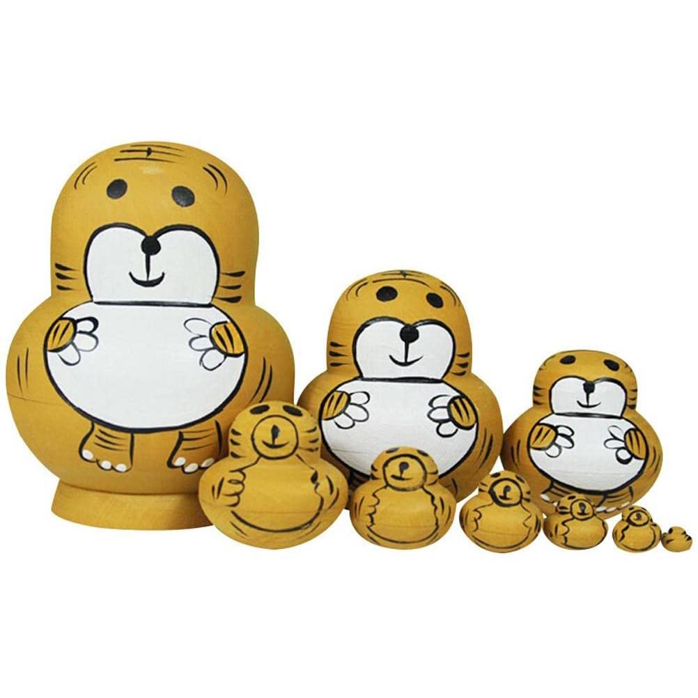 10-слойные милые матрешки, тигровые животные, складывающиеся куклы, коллекция игрушек, деревянные игрушки-матрешки 11x8.5cm коричневый