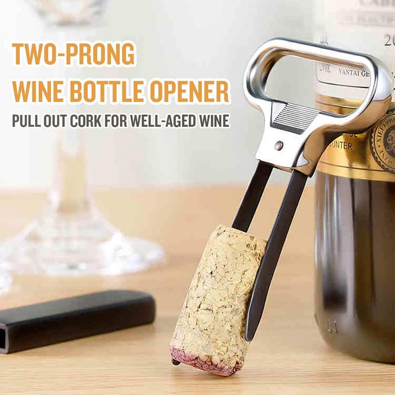 2 Pcs Two-Prong Cork Puller with Cover, Steel Vintage Wine Bottle Opener Champagne Kitchen Bar Corkscrew