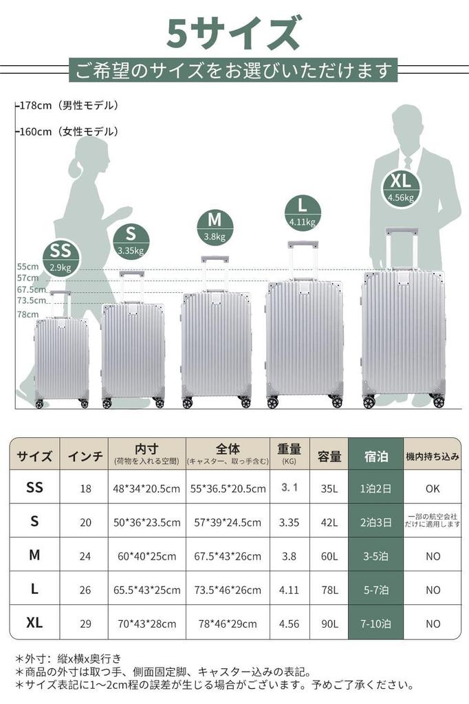 Aluminum Frame Large Carry Ultra Large Carry TSA 360 Degree Double Business M 4 6 60L for 5 [WanderMore] Suitcase, Carry-on, Type, Case, Light,