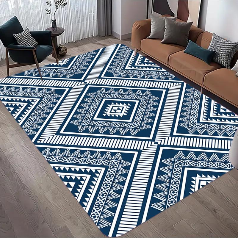Boho Geometric Area Rug Geometric Stripes Ethnic Home Decor Carpet Soft Non-Slip Floor Mat for Living Room Bedroom