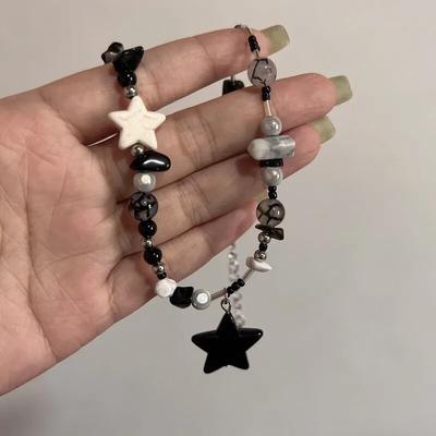 Colar gargantilha com contas de pentagrama estrela para mulheres vintage doce legal corrente de colar na moda harajuk joias y2k novas