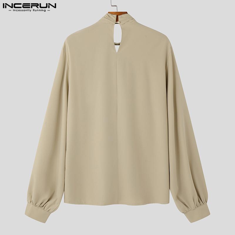 INCERUN Herren Puff Langarmshirts Tiefem V-Ausschnitt Ausschnitt Rüschen Casual Loose Tops