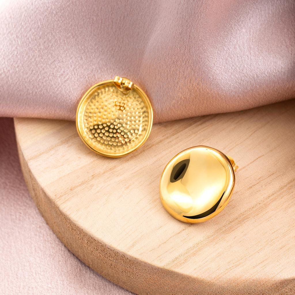 New Irregular Smooth Round Stud Earrings Concave-convex Stainless Steel Gold Fashionable Simple Earrings