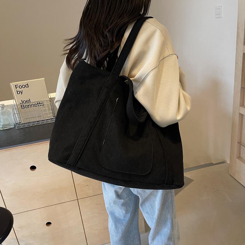 Solid Color Corduroy Bag Women's Large Capacity Shoulder Crossbody Bag Commuter Tote Bag