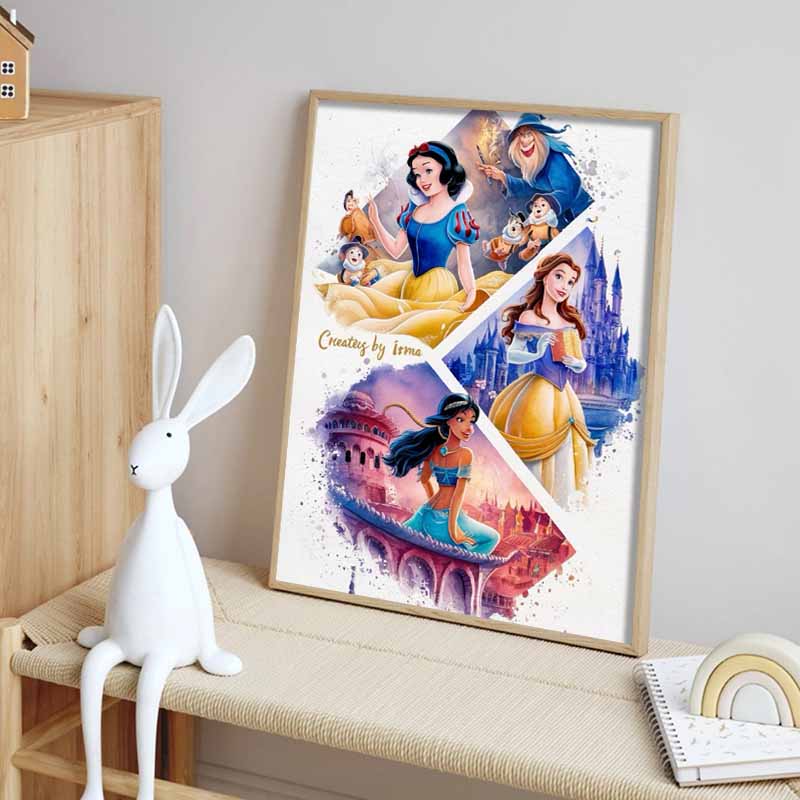 Disney 5D DIY Diamond Painting Disney Princess Illustrations, Cartoon Full Diamond Mosaic Diamond Painting Art Wall Decoration Craft Set