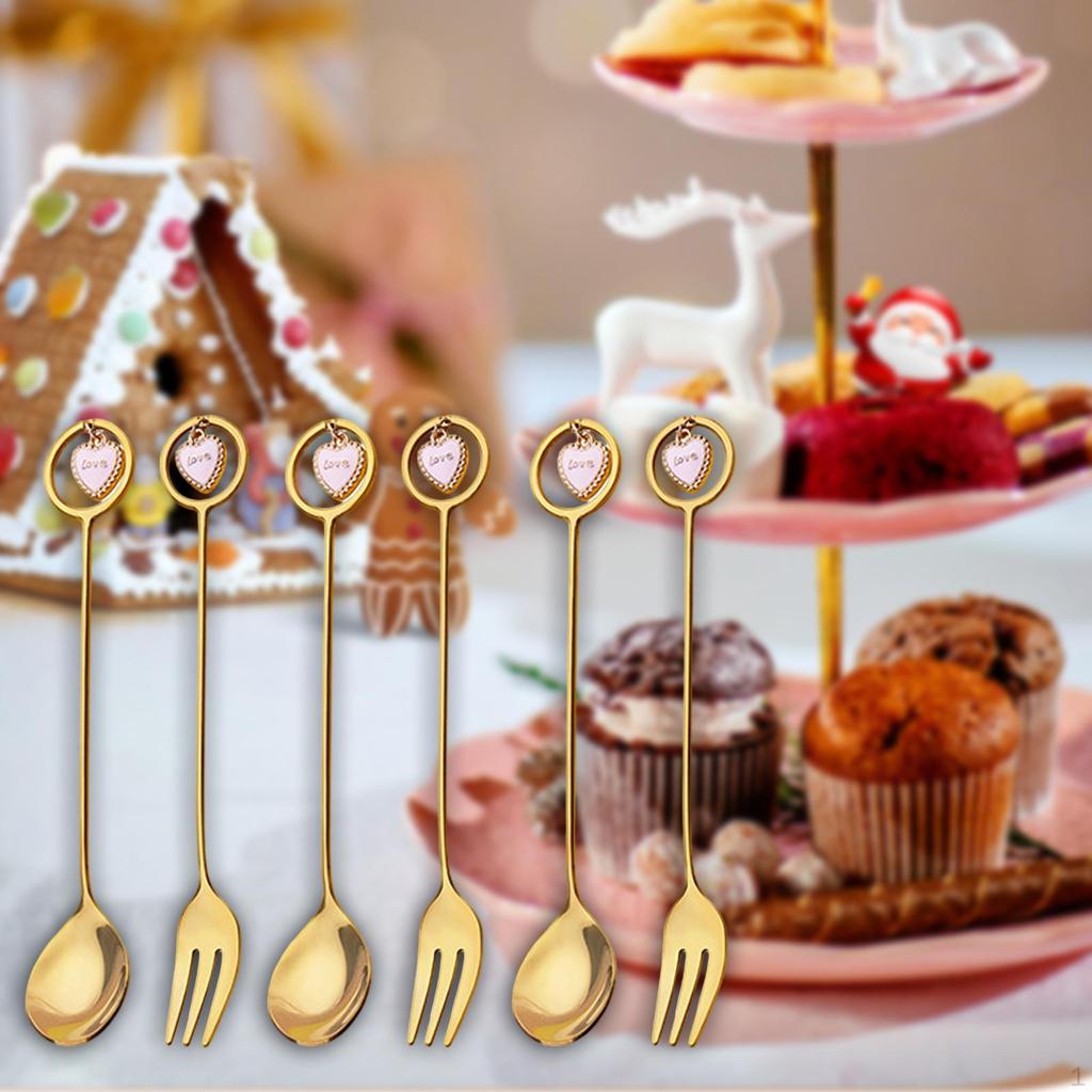 6 Pieces Christmas Flatware Forks and Spoons Set, Food Serving Utensils, Xmas Cutlery Kits