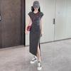 Damen Sommer Schlankes Midi-T-Shirt-Kleid mit Schlitz