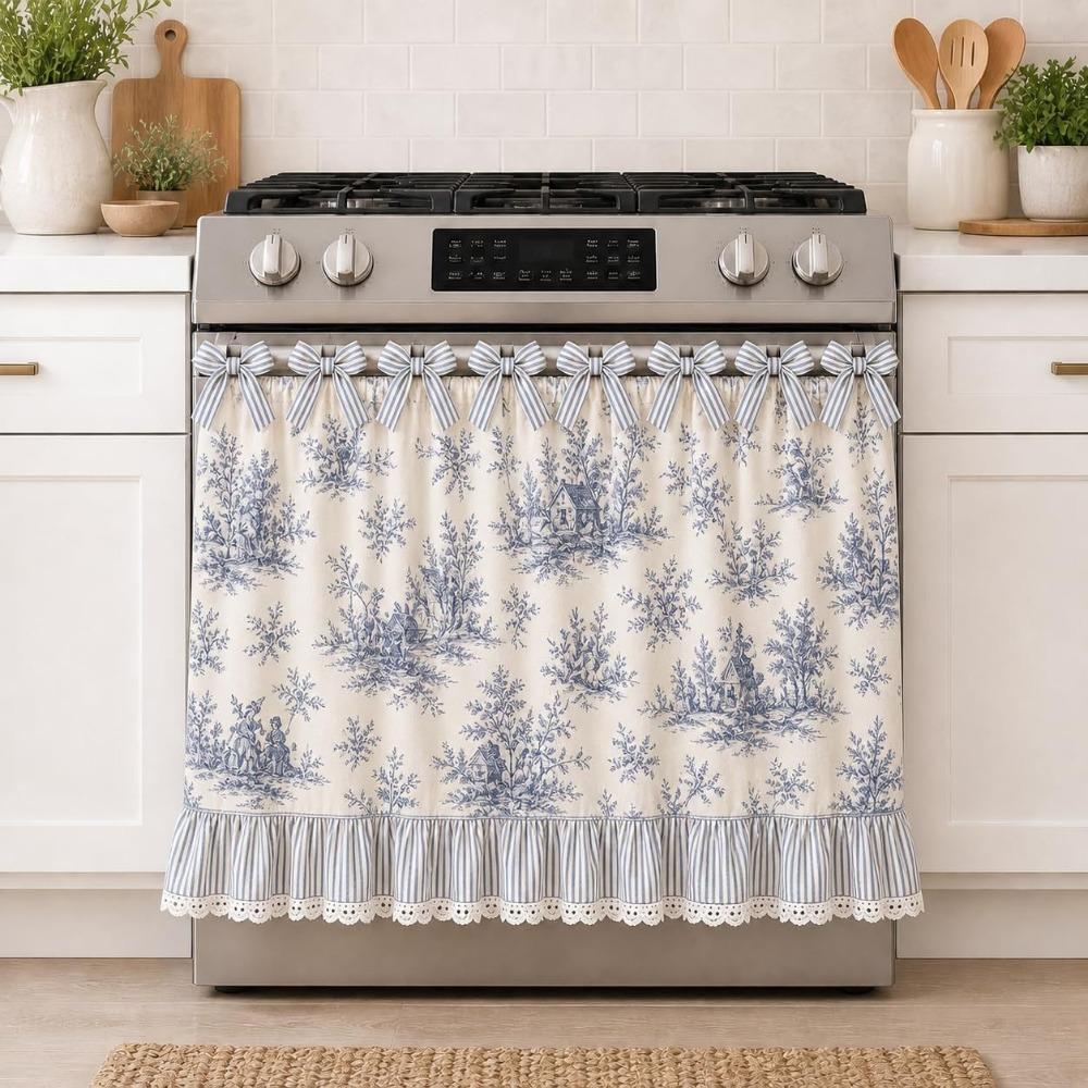 Cotton Blend Stove Cover Skirt Charming Farmhouse Stove Skirt Rustic Oven Curtain  Home
