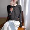 Women's Autumn Retro Embroidery Jacquard Shirt: Long-Sleeve, Round Neck Pullover
