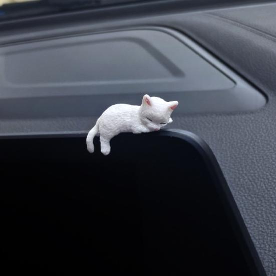 5/12Pcs Mini Cat Figurine Car Dashboard Central Control Display Screen Mount Sleeping Lying Sitting Kitten Statue Animal Sculpture Ornament