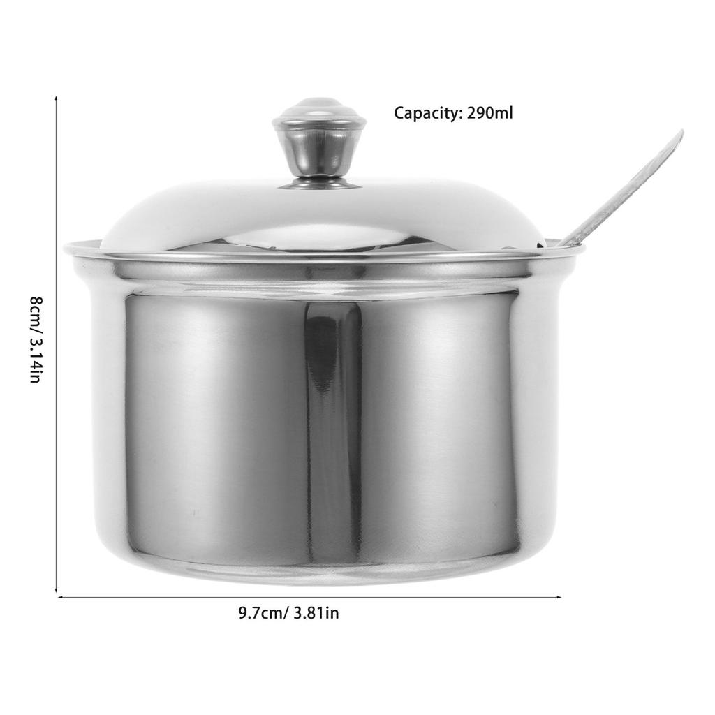 Stainless Steel Sugar Bowl with Lid Spoon Airtight Condiment Dispenser for Kitchen Counter Salt Pepper Soy Sauce Storage