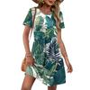 Women's Short Sleeve Floral Print Casual Dress Round Neck Waist Tie with Pockets Loose Fit Summer Dress