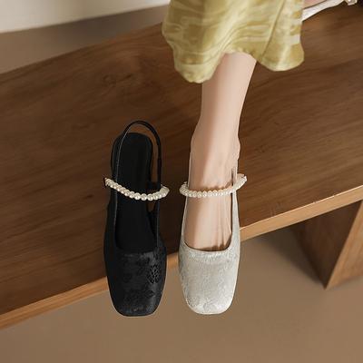 Guofeng New Chinese Pearl Sandals Women's 2025 New Thick Heel Rear Air Heel with Cheongsam Shoes with Skirt Single Shoes
