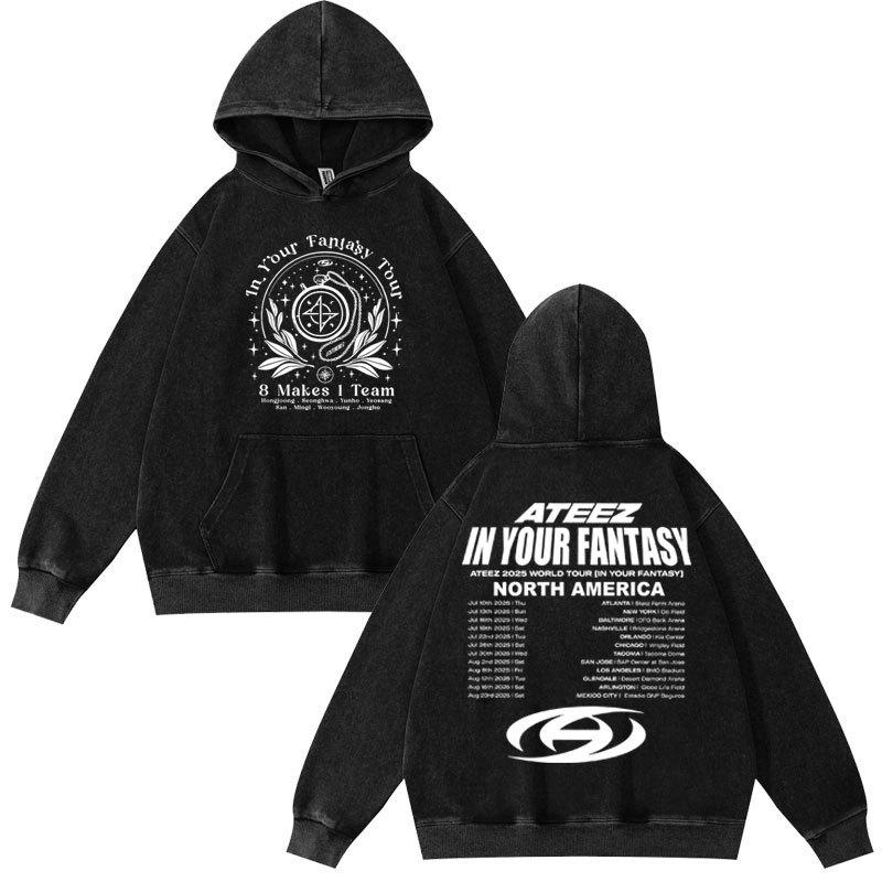 Ateez in Your Fantasy Hongjoong Seonghwa Yunho Yeosang San Mingi Wooyoung Vintage Washed Hoodie Long Sleeve Harajuku Sweatshirt