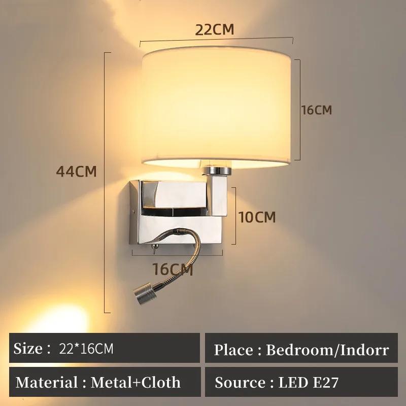LED Wall Lamp Round Fabric Lampshade with 3W 360° Rotation Spotlight Reading Light  Modern Wall Sconce for Bedroom Bedside Hotel
