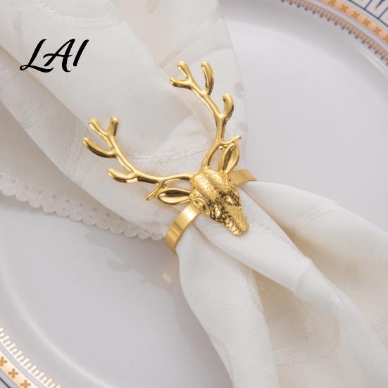 Western Restaurant Tableware Christmas Deer Napkin Ring Metal Elk Head Holder Reusable Winter Seasonal Table Settings Holiday Ring for Dining Decor
