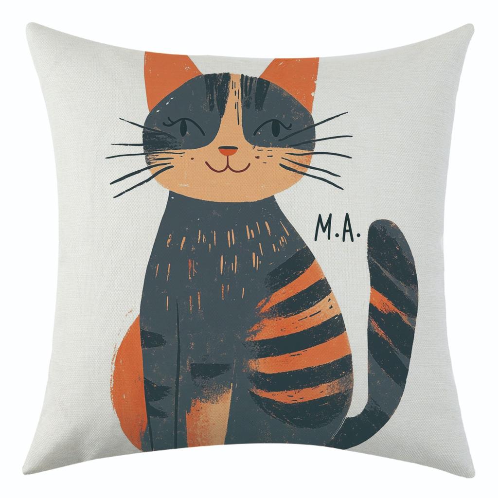 New Cartoon Cat Series Linen Pillowcase for Holiday Decoration and Car Cushion Cover