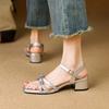 Summer Medium Heel Square Head High Heel Sandals New Women's One-word Sandals Comfortable Soft Sole Size Women's Shoes Casual