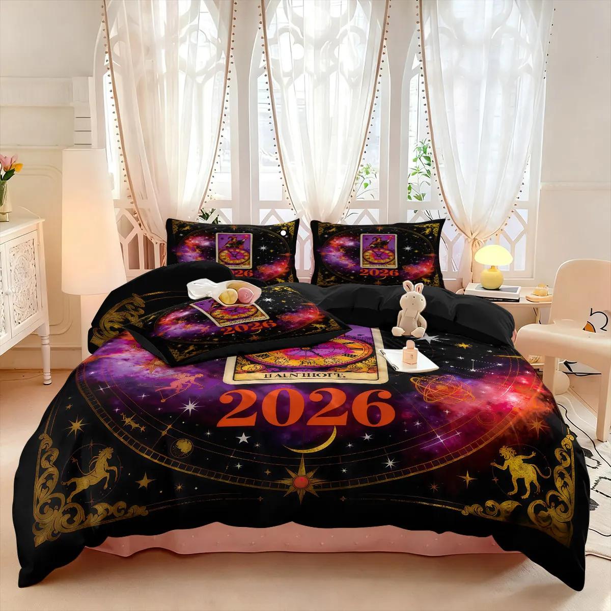 

3Pcs Time Card Printed Bedding Set Soft Dormitory Bedroom Decor Multiple Sizes For Choosing Machine Washable New Gifts Duvet Cover Set&EU Single(135x200cm)