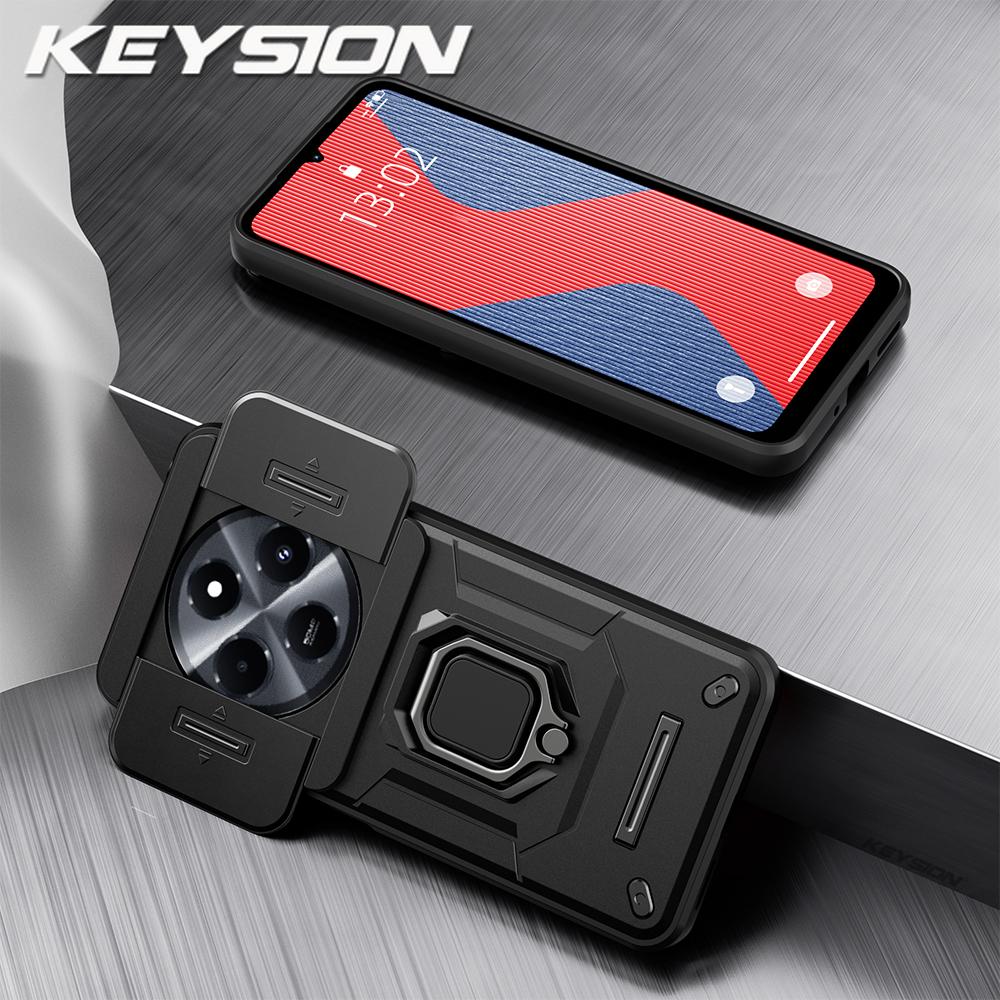 

Противоударный защитный чехол KEYSION для Xiaomi Redmi 14C, силиконовый + поликарбонатный слайдер, защитное кольцо для объектива камеры, подставка для телефона, чехол для Redmi 14C for Redmi 14C чёрный