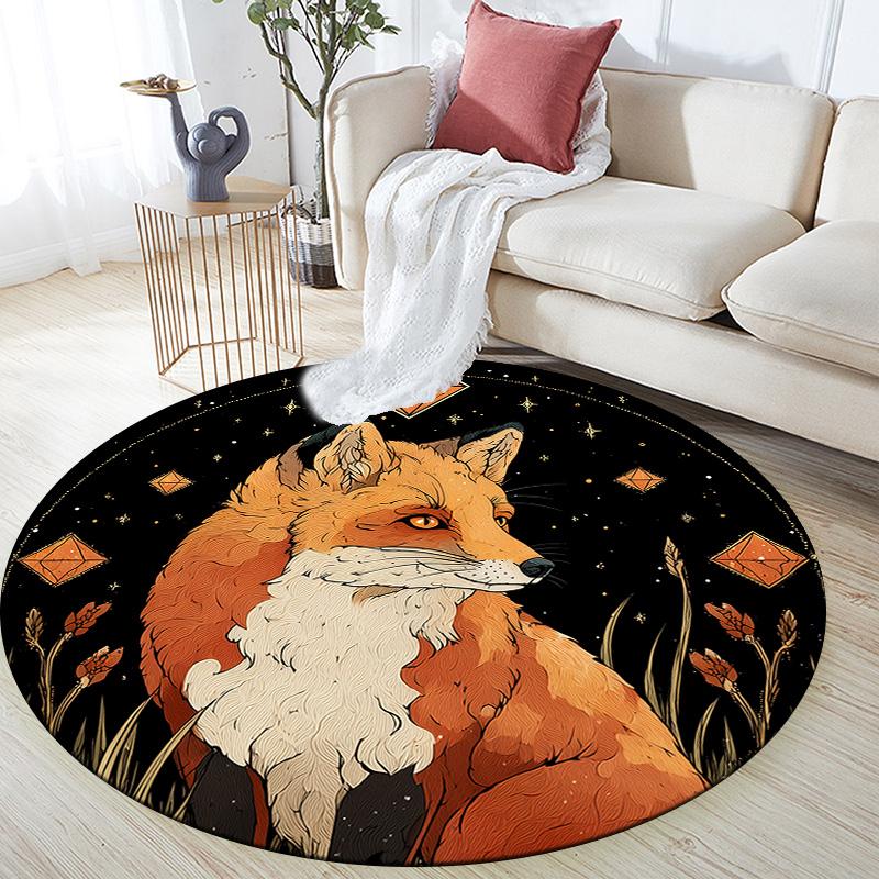 

Fox Family Round Area Rug,Carpet Rug for Living Room Bedroom Sofa Playroom Decor,Non-slip Floor Mat 80cmx80cm