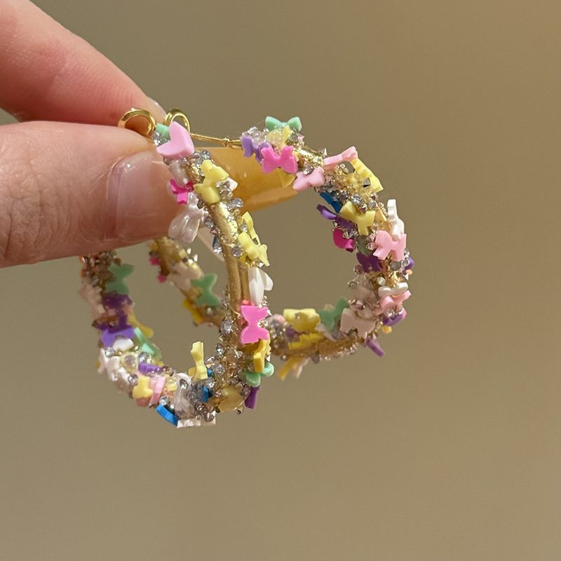 Vintage kontrastierende Blumen Perlen Quasten Ohrringe Sommer süßes Mädchen Herz Ohrringe Reise Foto Urlaubsstil Ohrringe