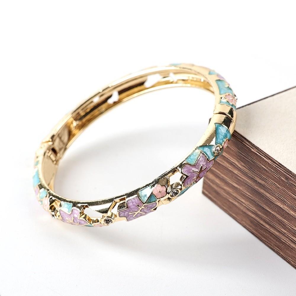 Pulsera de Flores de Colores Esmalte Pulsera de Mano para Mujer Artesanía Pulsera Vintage Cloisonné Niñas