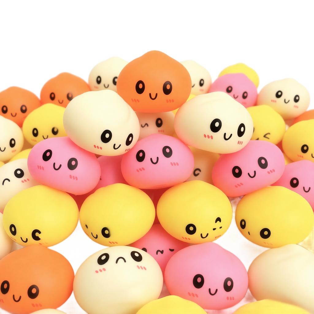 Toy Steamed Bun Stress Toy - 4cm Buns, 12 Pack Mixed Colors (Yellow,, Orange) in Mesh Bag