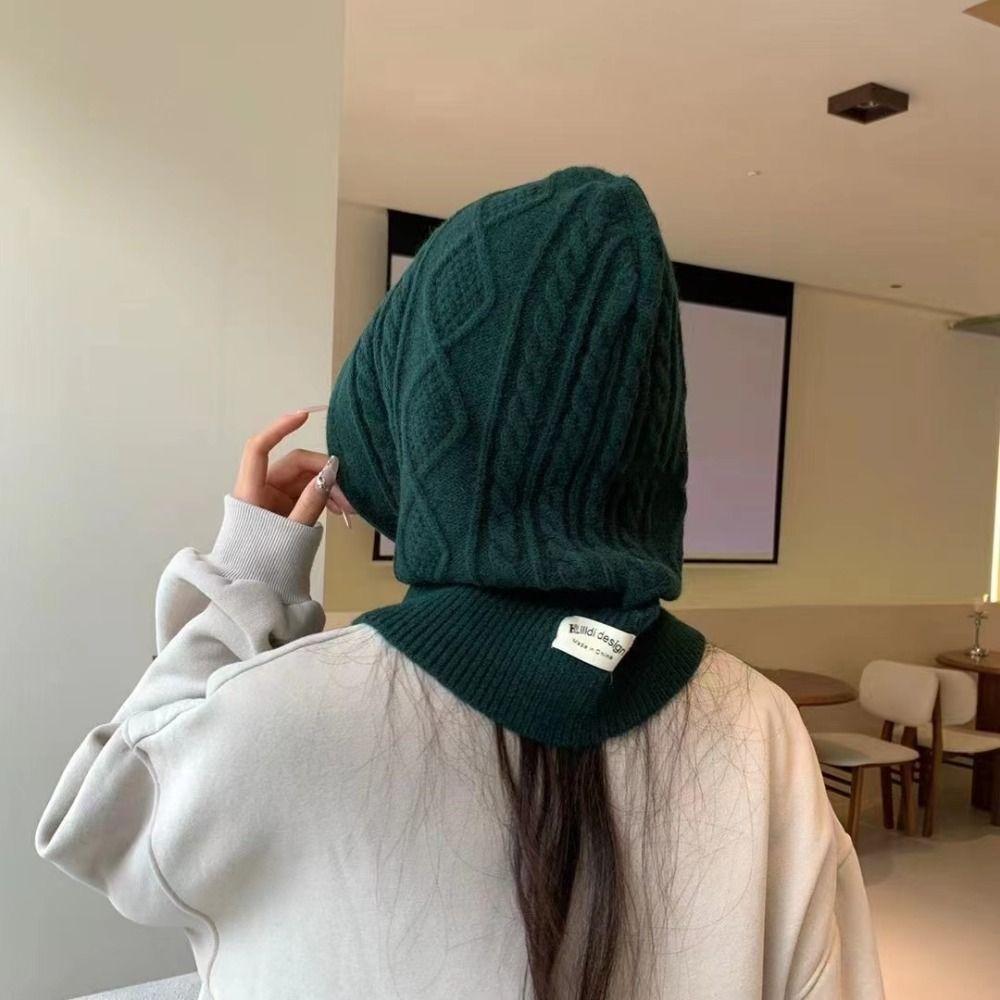 Ear Protection Knitted Hooded Caps One-Piece Neck Warmer Pullover Hat Winter Balaclava Hat
