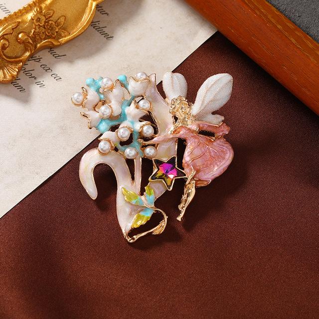

Женская мода броши с радужным цветком и бабочкой для женщин, роскошная брошь из эмалированного сплава желтого золота с растениями и животными, булавки розовый