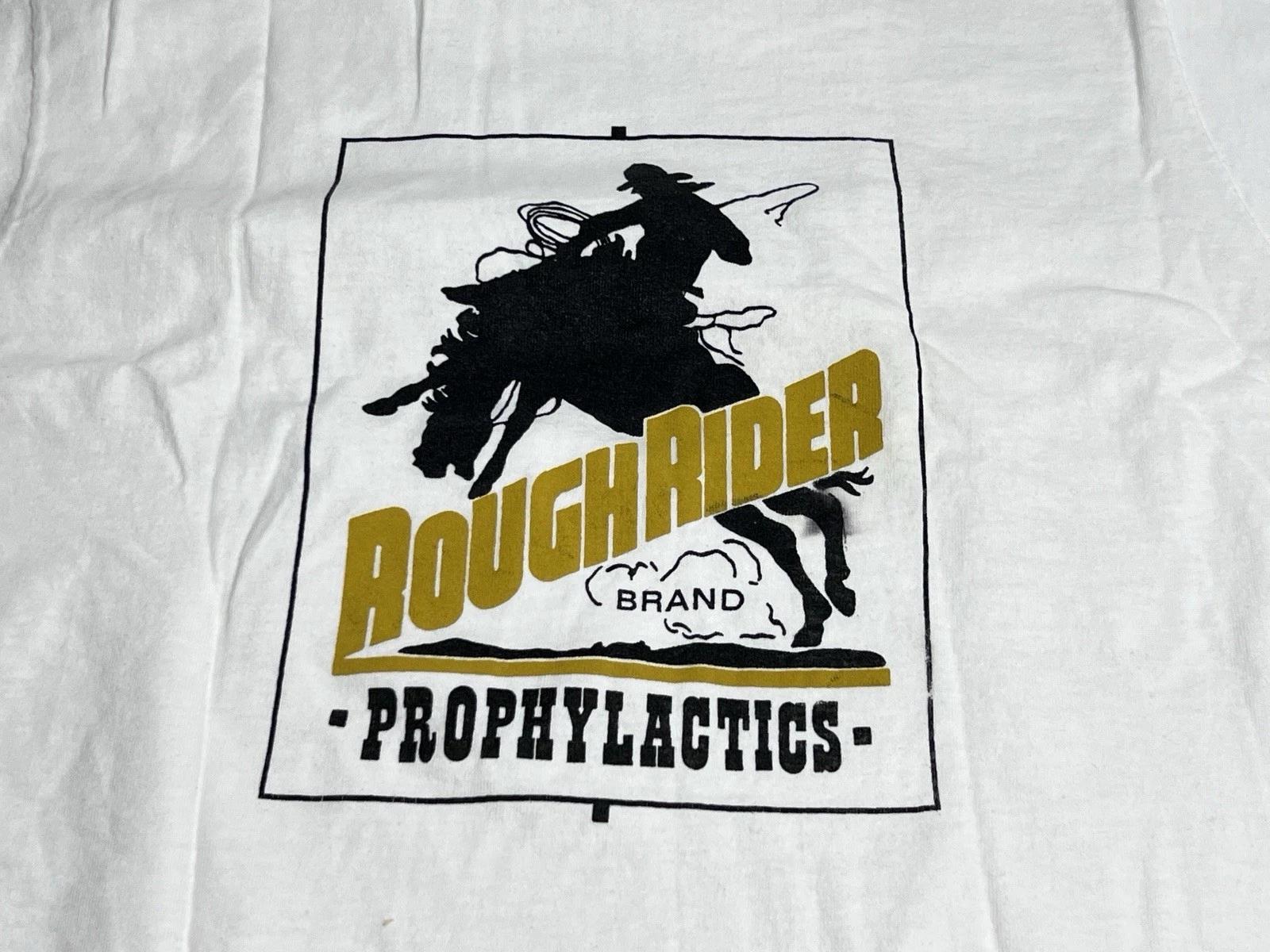 Винтажная футболка 90-х с рекламой презервативов Rough Rider Prophylactics, одинарный шов, размер L L