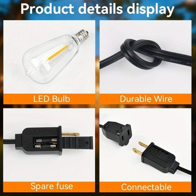 ST38 String Lights Outdoor Garland Connectable Shatterproof Waterproof Plastic 25FT Dimmable Patio Garden Decor Fairy Lighst