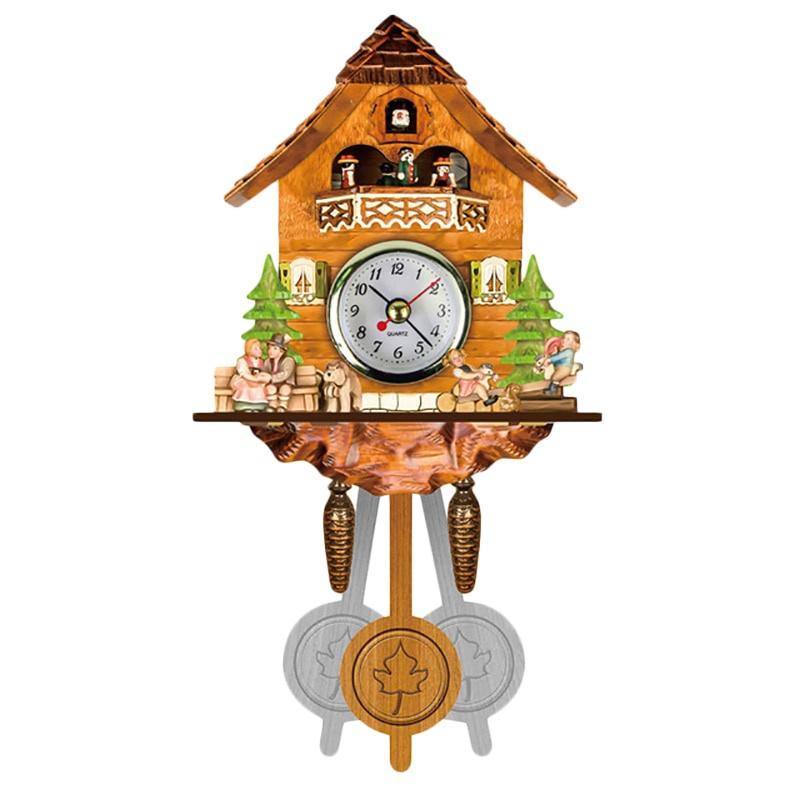 Vintage Small Size House Shape Wall Clock Bird Time Bell Swing Alarm Watch Home Art Decor