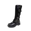 Fashion Platform Combat Boots Zip Chuny Heel Buckle Vintage Fashion Casual Luxury Designer Western Mid Calf Boots Shoes Woman