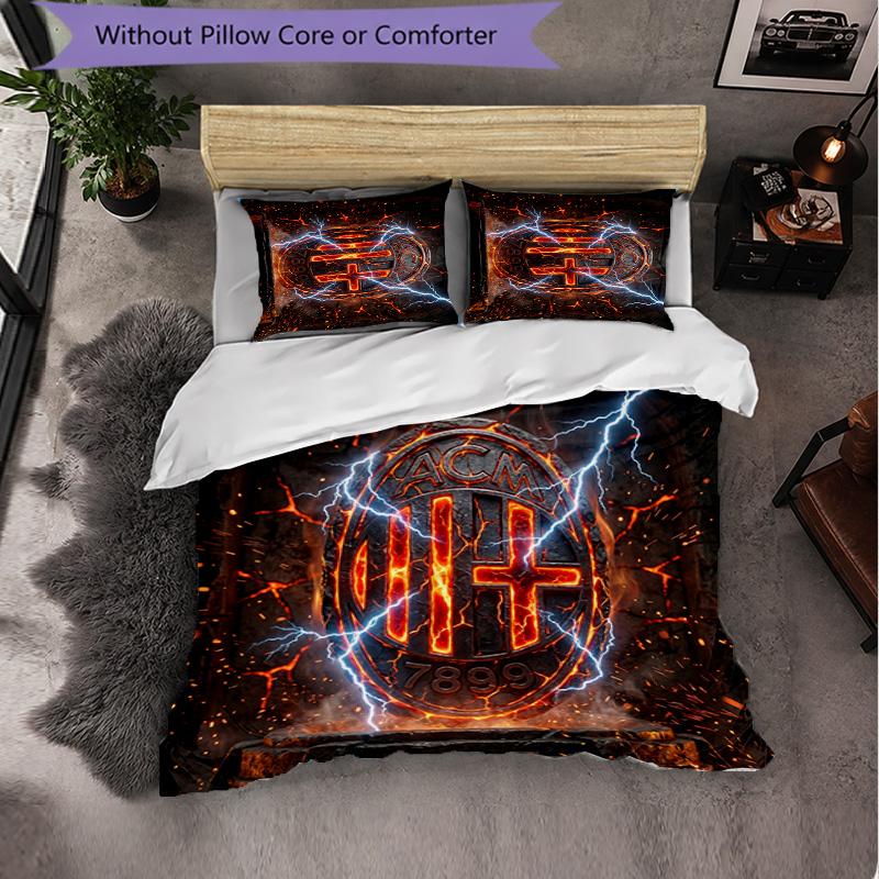 Set Lenzuola AC Milan Modello 3 Pezzi Morbida Copripiumino in Microfibra con Federe per Camera da Letto