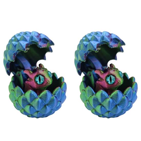 2Pcs 3D Printed Dragon Egg Figurine Movable Joints Dragon Figure Fidget Toy Dragon Egg with Articulated Dragon Inside Decoration Ornament