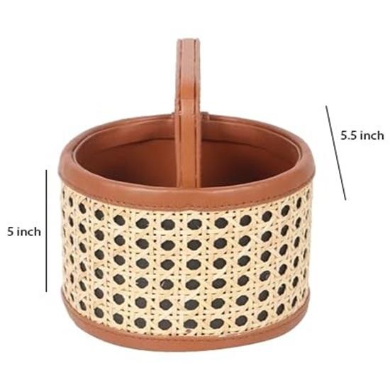 12.7 Cm Round Spoon Stand for Dining Table Chammach Stand Remote Holder Wooden Cutlery Holder Kitchen Rack Café Resto-bar Tableware