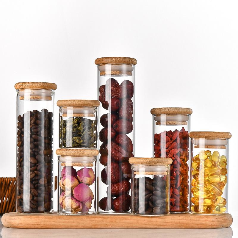 Round Glass Jar with Bamboo Lid, 47mm - Ideal for Tea, Dried Flowers, Kitchen Storage, Candy, and Incense.