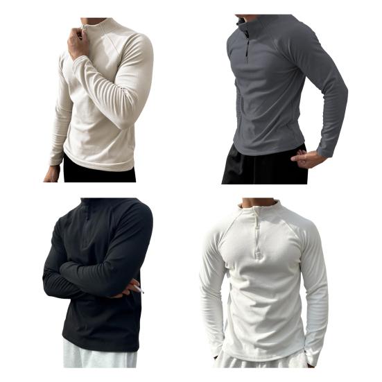 Tricou cu Mânecă Lungă pentru Bărbați Iarnă Toamnă Culoare Solidă Hanorac Gât cu Fermoar Mediu Pulover Casual Topuri pentru Bărbați pentru Sport Uz Zilnic