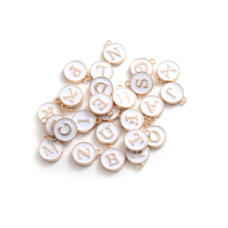 26pcs Double-sided Flat Round Alloy Letter Charms Enamel Charms Alphabet Initial Letter Pendants for DIY Jewelry Making Wholesal