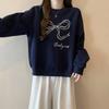 Womens Bow Embroidery Cotton Sweatshirt With 3d Design For Casual Wear