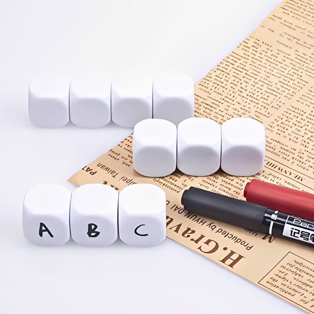 6pcs 0.63inch Plastic Blank Six-sided Dice Glossy Surface Writable Doodle DIY Sticker Team Party Board Game Accessories YMY